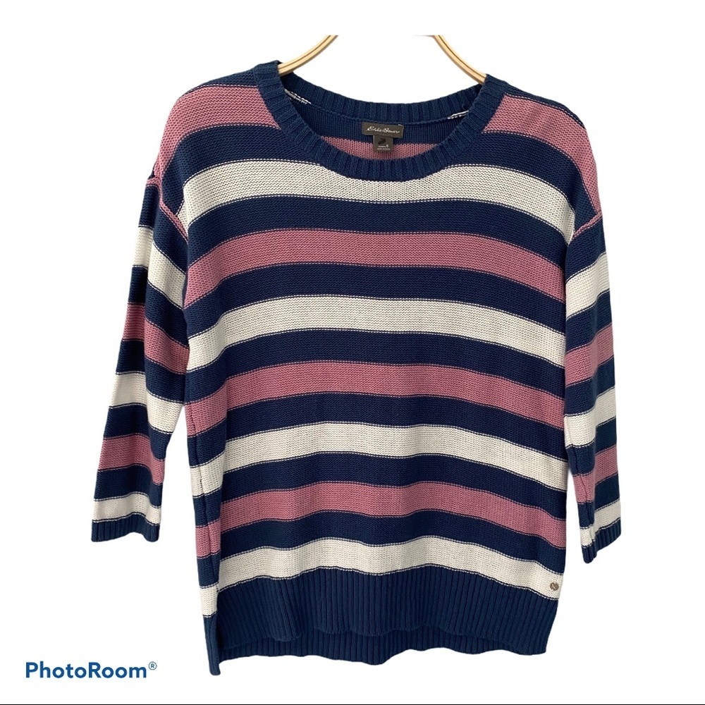 Eddie Bauer Knit Striped 3/4 Sleeves Women Sweater